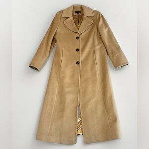 Katherine Kelly 100% Cashmere Academia Coat Tan Camel Long Trench Overcoat sz 8